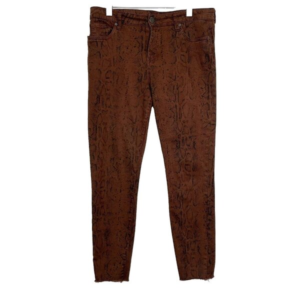 KUT Women's Snake Animal Print Stretch Skinny Ankle Jeans Size 10 Brown - Picture 1 of 11